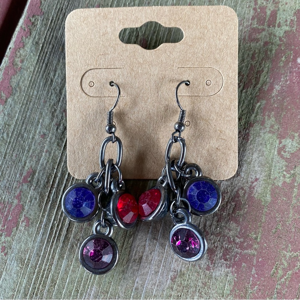 Fashion Multi-Colored Beaded Dangle Earrings Hook Backs 2in Long